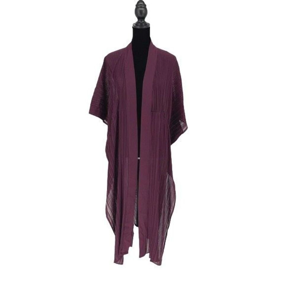 DR2 by Daniel Rainn Women's Burgundy Sheer pleated Cover Up Kimono Cardigan NWOT